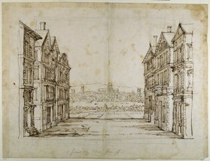 Case inglesi con Londra e il Tamigi in lontananza da Inigo Jones