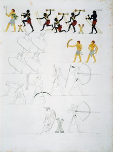 Scene militari, soldati con archi e frecce, dalle tombe di Beni Hasan, Tavola CXVIII, dai monumenti d