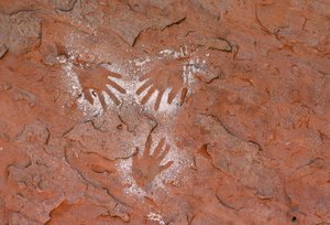 Arte rupestre degli Anasazi antichi, impronta di mano a Grand Gulch, Utah