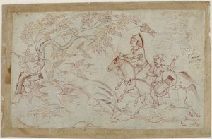 Due cavalieri che cacciano con il falcone, 1640s