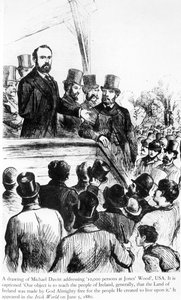 Michael Davitt che si rivolge a 100.000 persone a Jones Wood, USA, da Irish World, 5 giugno 1880