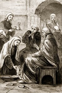 Santa Brigida che intrattiene un vescovo, da The Trias Thaumaturga, o Tre Santi Miracolosi d