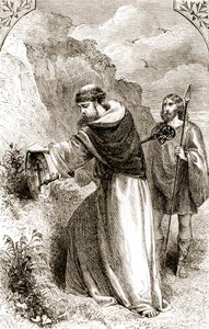 San Patrizio segna lo scudo di Connal con la Croce, da The Trias Thaumaturga, o Tre santi miracolosi d