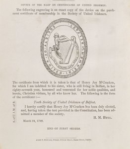 Il sigillo della Society of United Irishmen di Belfast, 1792 circa (incisione) da Irish School