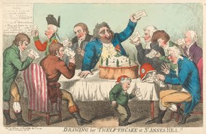 Zeichnung für den Zwölften-Kuchen in St. Annes Hill da Isaac Cruikshank