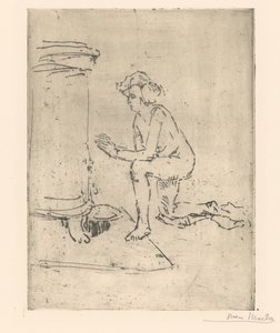 Modello inginocchiato davanti a una stufa da Isaac Israels (signed by artist)