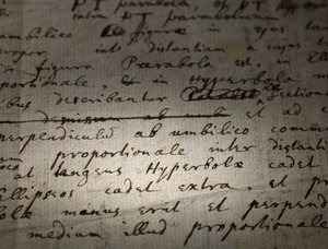 Due pagine di revisioni ai Principia Mathematica da Isaac Newton