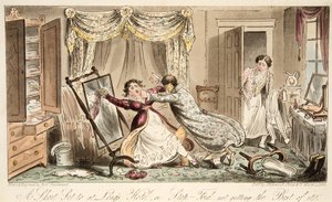 Un breve incontro al Longs Hotel o Stop-Ford non ottenendo il meglio, da The English Spy, pub. 1824 da Isaac Robert Cruikshank