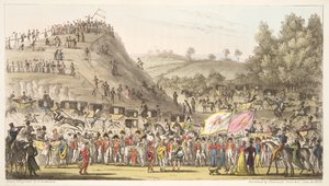 Eton Montem, e il monte, Salt Hill, da The English Spy, pub. 1824