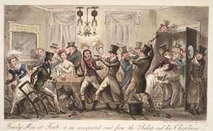 Uomini di famiglia in errore, o una visita inaspettata del vescovo e dei suoi cappellani, da The English Spy, pub. 1824