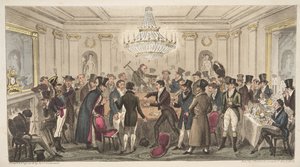Interno di un inferno moderno - vide. The Cogged Dice, da The English Spy, pub. 1824 da Isaac Robert Cruikshank
