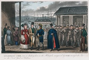 Splendido Jem tra i detenuti nel cantiere navale di Chatham, Kent, 1821 da Isaac Robert Cruikshank