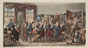 Il banchetto degli uomini al Bell Inn, Cheltenham, da The English Spy, pub. 1824