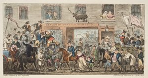 La processione comica da The English Spy, pub. 1824 da Isaac Robert Cruikshank