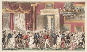 La sera nella stanza circolare; o una stretta al Carlton Palace, da The English Spy, pub. 1824 da Isaac Robert Cruikshank