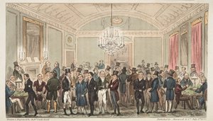 La grande sala delle sottoscrizioni a Brookes, da The English Spy, pub. 1824 da Isaac Robert Cruikshank