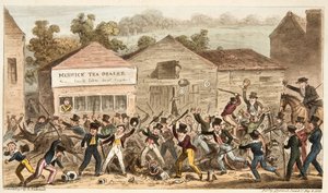 La fila della teiera a Harrow, o la battaglia di Hog Lane, da The English Spy, pub. 1824