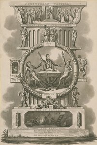 Capitello corinzio, rose, garofani e tulipani; Alti e bassi, dentro e fuori della vita a Londra da Isaac, Robert and George Cruikshank