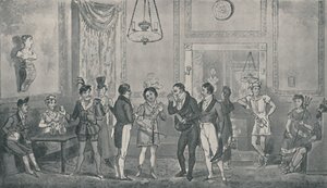 La stanza verde al Drury Lane Theatre, 1821, 1920 da Isaac, Robert and George Cruikshank