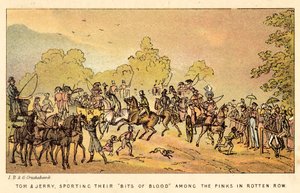 Tom e Jerry, sfoggiando i loro Bits of Blood tra i pinks a Rotten Row da Isaac, Robert and George Cruikshank