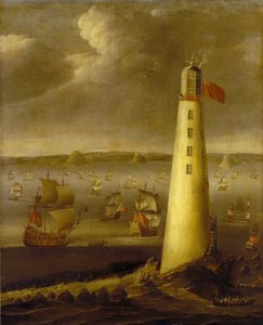 Faro di Eddystone, al largo della costa del Devon (Inghilterra). Olio su tela, circa 1708, di Isaac Sailmaker (1633-1721). da Isaac Sailmaker