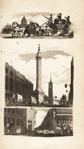 Contadini su una diligenza, il Monumento e Pie Corner da Isaac Taylor