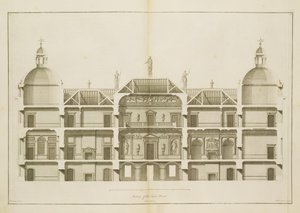 Houghton Hall: sezione del Fronte Est, inciso da Pierre Fourdrinier, 1735 da Isaac Ware