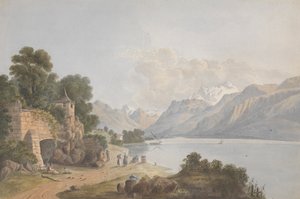 Paesaggio montuoso con lago, cancello e figure da Isaac Weld