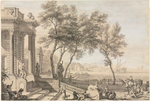 Scena di Porto Fantastica con Architettura e Figure, 1713