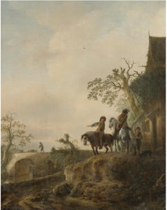Paesaggio con cavalieri che si fermano in una locanda da Isaac van Ostade