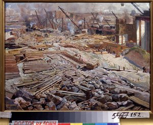 Vista generale della centrale idroelettrica del Dnepr da Isaak Israilevich Brodsky
