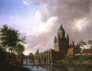 Una vista della Kleine Houtpoort, Haarlem da Isaac Ouwater