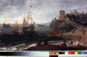 Mercato del pesce sulla spiaggia da Isaak Willaerts