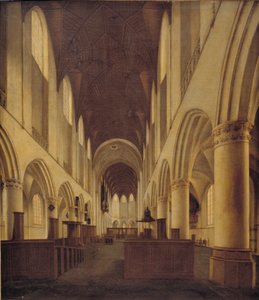 Interno della Chiesa di San Bavo a Haarlem. Vista dalla navata verso il coro da Isaak van Nickelen