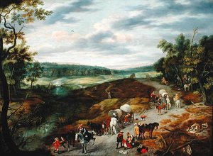Ladri che attaccano un convoglio di viaggiatori, 1656 da Isaak van Oosten