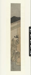 Donna che guarda un bambino, che esce da un buco in una colonna da Ishikawa Toyonobu