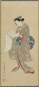 Giovane donna che legge una lettera, periodo Edo, 1711-1785 da Ishikawa Toyonobu