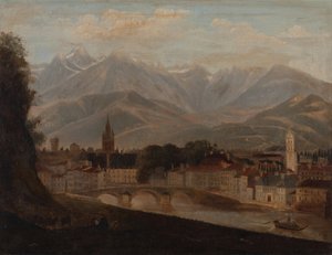 Veduta di Grenoble, la catena montuosa di Belledonne sullo sfondo