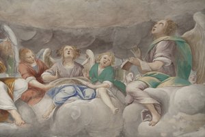 Angeli, angeli musicisti e putti, dettaglio del Paradiso con il Padre eterno, c.1623-34 da Isidoro Bianchi