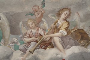 Angeli, angeli musicisti e putti, dettaglio del Paradiso con il Padre eterno, c.1623-34 da Isidoro Bianchi