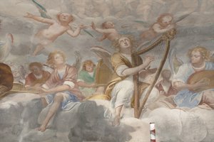 Angeli, angeli musicisti e putti, dettaglio del Paradiso con il Padre eterno, c.1623-34 da Isidoro Bianchi