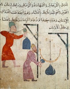 Arte islamica: disegno su pergamena del periodo fatimide (10°-11° secolo) - Pesatura dei generi alimentari - Dipinto su papiro - Il Cairo, Museo d