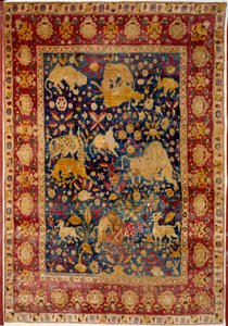 Arte islamica: tappeto di seta con decorazione animale da Islamic School