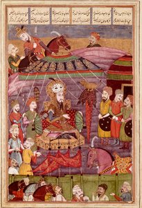 Arte islamica: "Sohrab guarda la tenda rossa di Rostame, suo padre" Miniatura persiana da un manoscritto del poema epico "Shahnameh" (Libro dei Re) di Ferdowsi (ca. 940-1020)