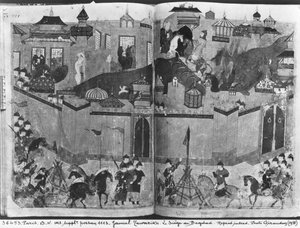 I Mongoli sotto la guida di Hulagu Khan che assaltano e catturano Baghdad nel 1258, dal 