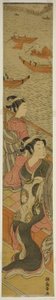 Cortigiana e il suo attendente su un balcone che si affaccia sul fiume da Isoda Koryusai