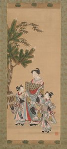 Cortigiana e due assistenti a Capodanno da Isoda Koryusai