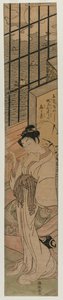 Cortigiana in una stanza con vista sulla baia di Edo da Isoda Koryusai