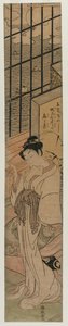 Cortigiana in una stanza con vista sulla baia di Edo da Isoda Koryusai