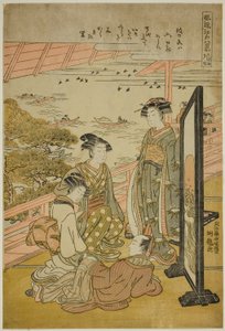 Bagliore serale a Matsusaki (Matsusaki no sekisho), dalla serie "Otto vedute alla moda di Edo (Furyu Edo hakkei)" da Isoda Koryusai